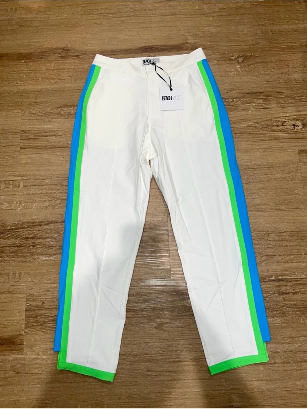 BeachRiot | BeachRiot White Pants with Blue & Green Side Stripes